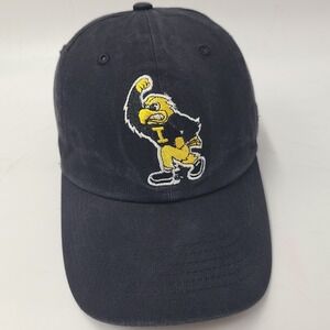 Iowa Hawkeyes Hat Strapback (Fits Small) Black NCAA Herky The Hawk Mascot Logo